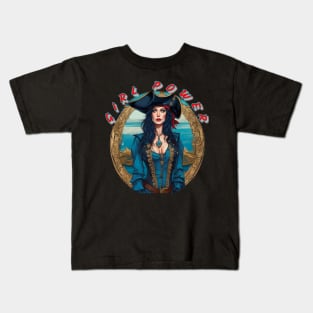 Girl power, blue eyed pirate lady Kids T-Shirt